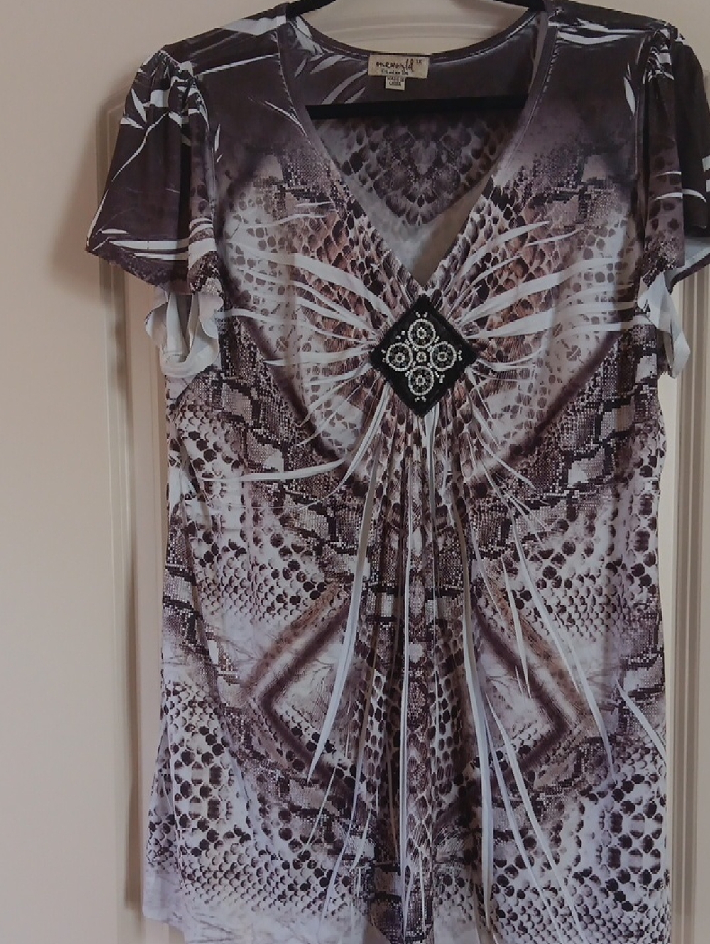 Women's Brown Snake-Print V-Neck Top